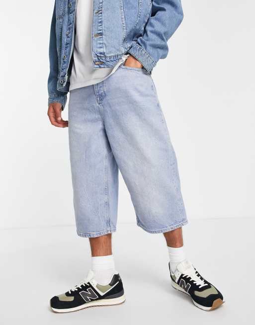 Mid Blue Wash Longline Fitted Denim Shorts