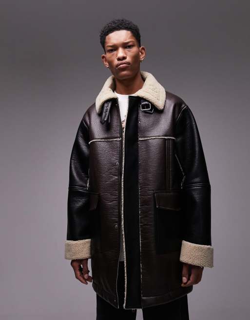 Mens faux shop shearling coat