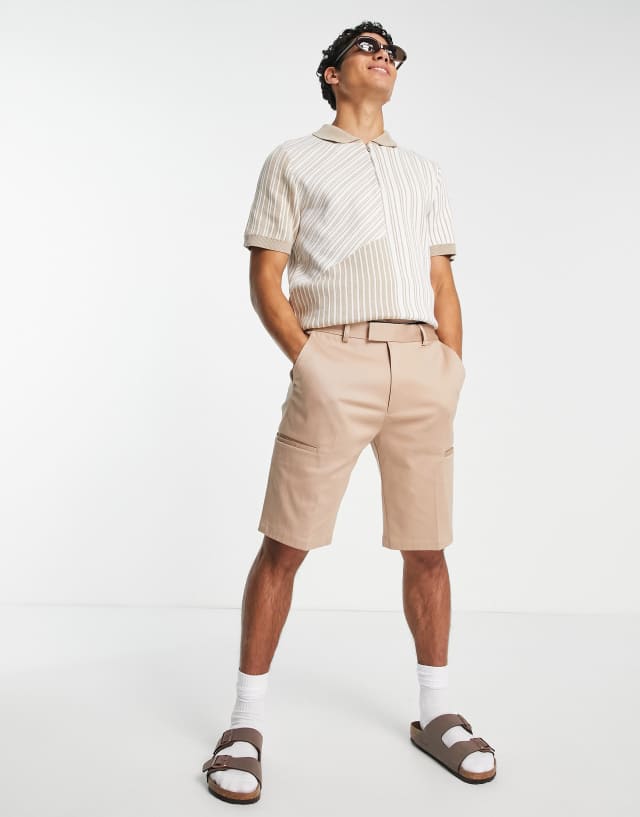 Topman longline smart cargo shorts in stone