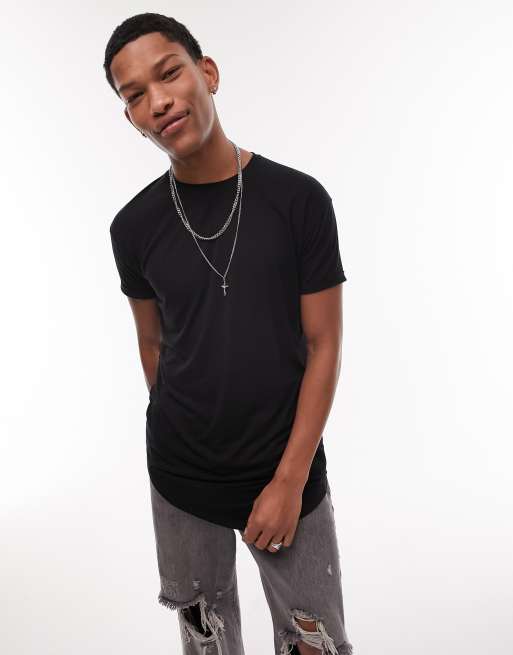 Topman longline T-shirt in black