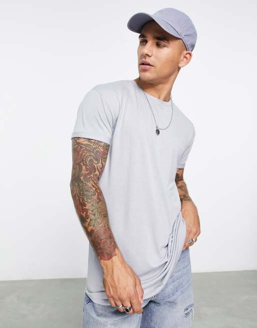 Longline Baseball T-Shirt Grey Black