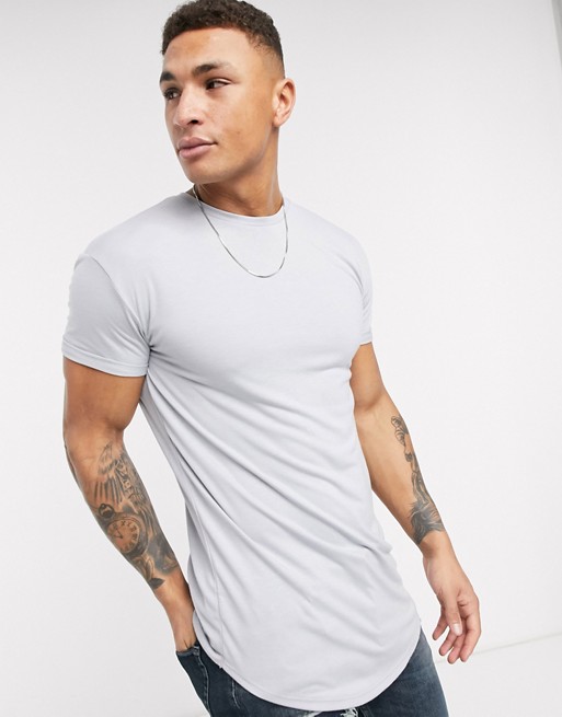 Topman longline t-shirt in grey