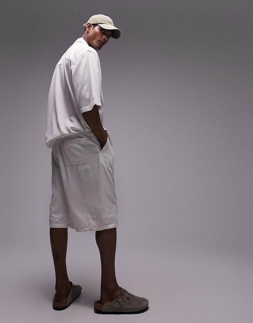 longline textured shorts in ecru - part of a set-White