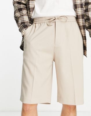 Topman longline textured shorts in stone - ASOS Price Checker