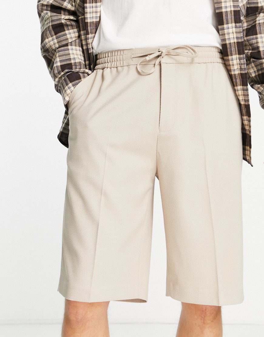 Topman longline textured shorts in stone-Neutral
