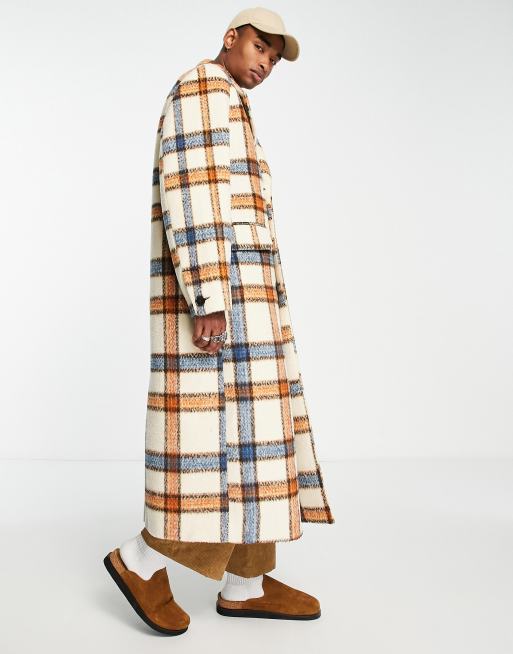 Topman longline wool coat in multi check | ASOS