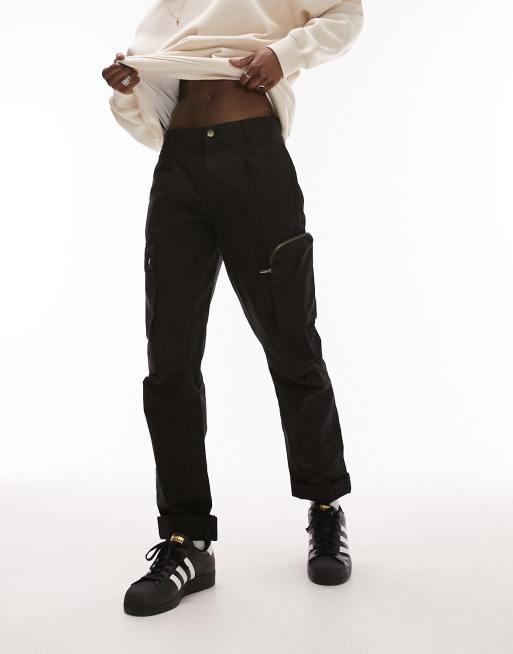 Topman loose cargo pants in black