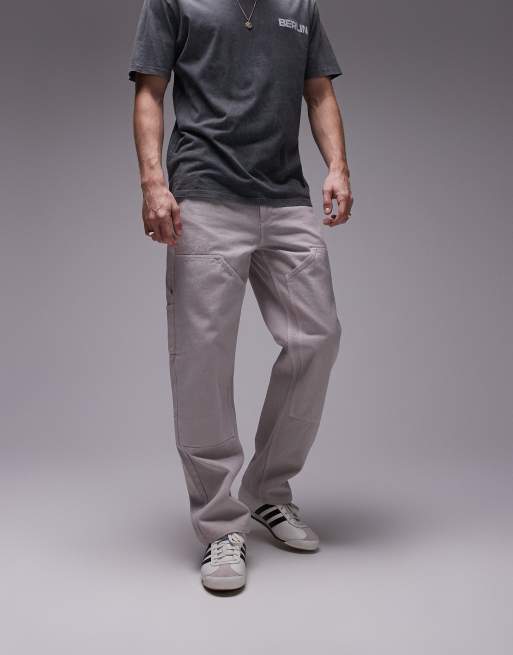 Topman loose carpenter pants in ecru