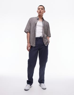 Topman Loose Chino Pants With Elasticized Waistband In Navy