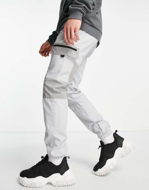 Topman loose colour block cargo pants in grey
