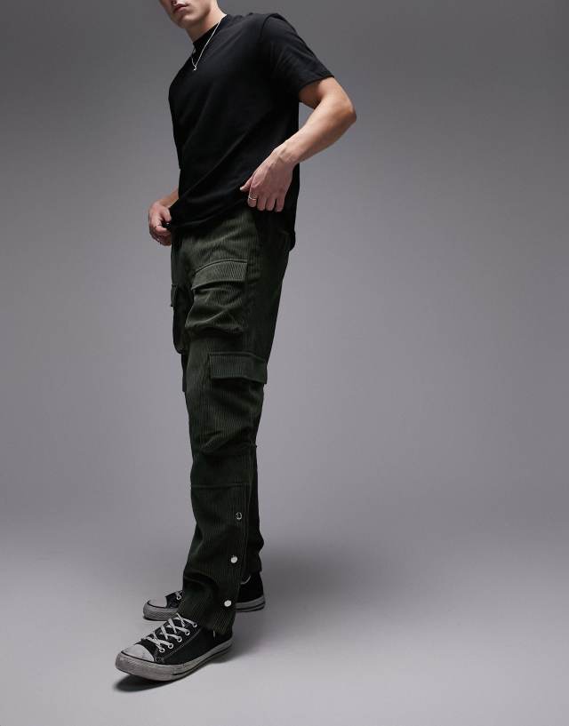 Topman - loose cord cargo trousers in khaki