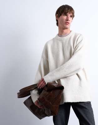 Topman Men's Cream Loose Knit Crew Jumper In Ecru-Neutral