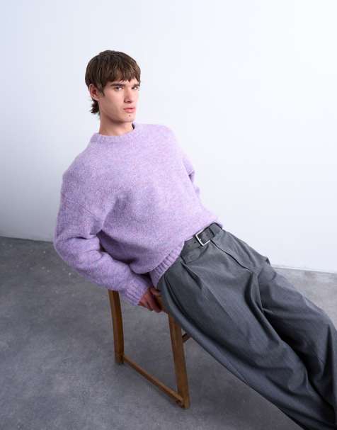 Topman loose knit crew jumper in purple - view 1