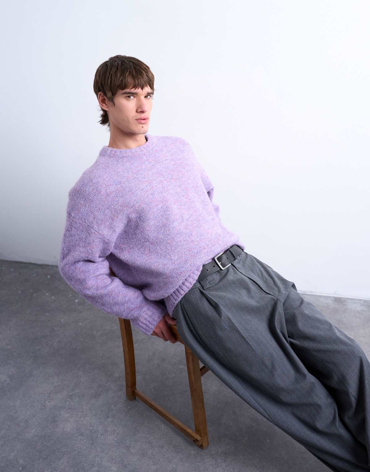 Topman loose knit crew jumper in purple