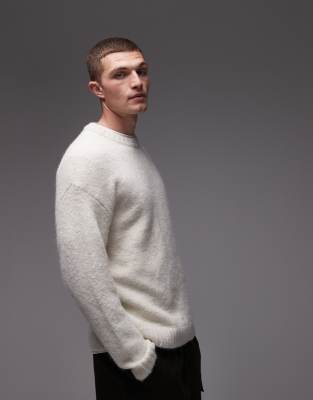 Topman Loose Knit Crew Neck Sweater In Neutral
