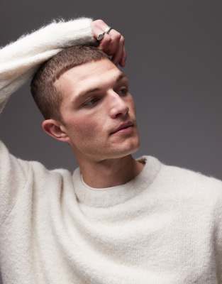 Topman Loose Knit Crew Neck Sweater In White