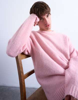 Topman Loose Knit Crew Neck Sweater In Pink