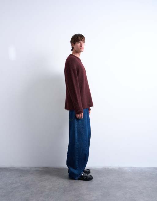 Topman - Pull ras de cou en maille ample - Bordeaux