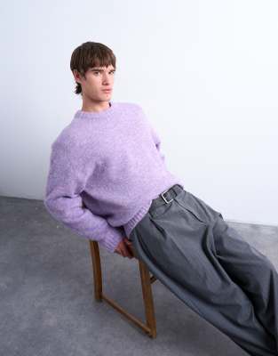 Topman Loose Knit Crew Sweater In Purple
