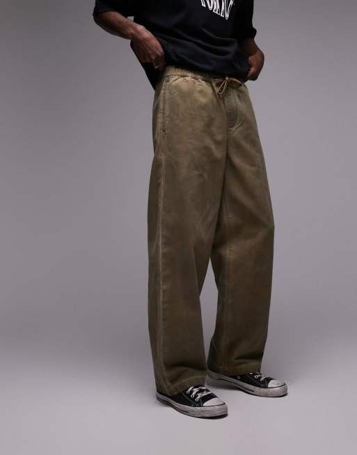 Topman loose pants with elasticized waist in dark stone