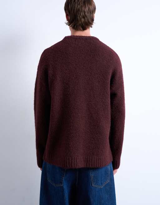 Topman - Losse gebreide trui met ronde hals in bordeauxrood, 5 van 5