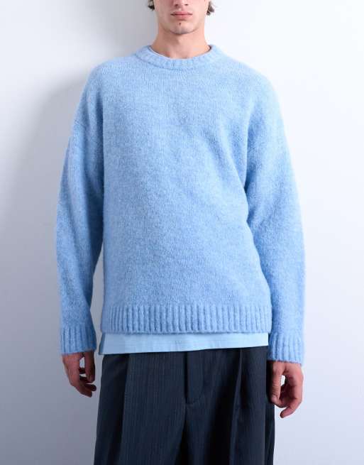 Topman - Losse gebreide trui met ronde hals in middenblauw, 5 van 5