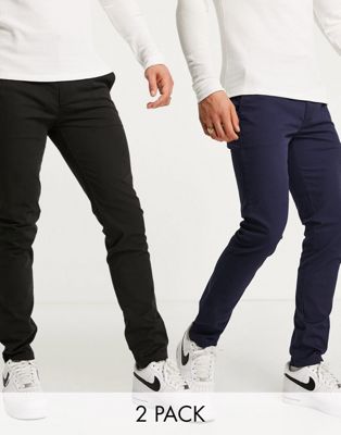 Pantalons et chinos Topman - Lot de 2 pantalons chino skinny en coton biologique mélangé - Noir et bleu marine