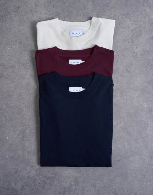 Topman - Lot de 3 t-shirts décontractés - Écru, marine et bordeaux-Multicolore