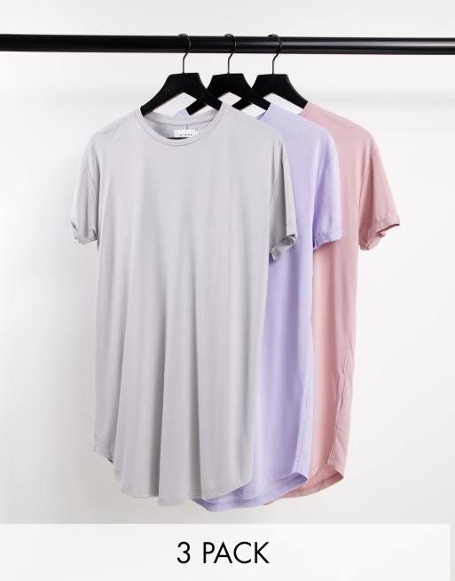 Topman - Lot de 3 t-shirts longs ajustés - Multicolore