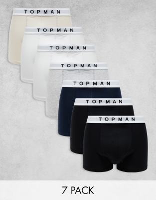 Topman - Lot de 7 boxers à taille blanche - Noir, blanc, gris chiné ...