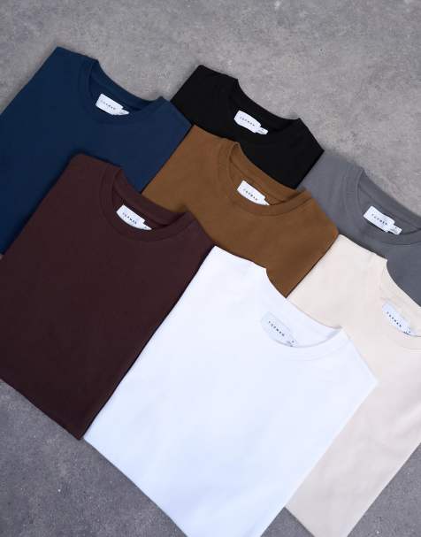 Topman - Lot de 7 t-shirts classiques - Noir, blanc, marron, bleu marine, anthracite, écru et marron - view 1
