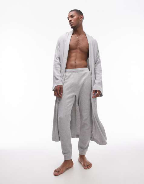 Topman - Lounge badjas met wafelstructuur in lichtgrijs - view 1