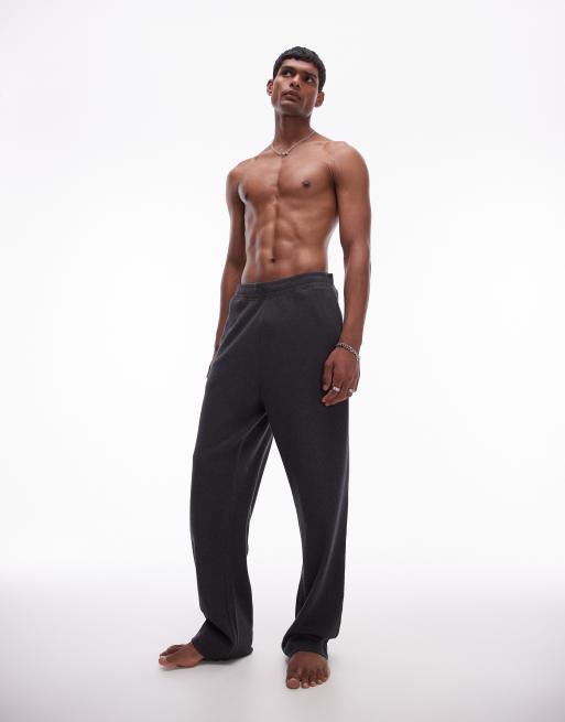 Topman - Lounge-joggingbroek met rechte pijpen en wafelstructuur in antraciet