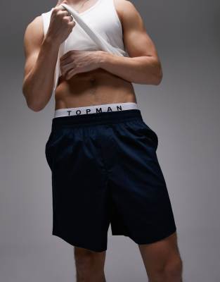 Topman Lounge Poplin Short In Navy