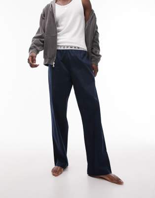 Topman lounge poplin straight leg jogger in navy - ASOS Price Checker