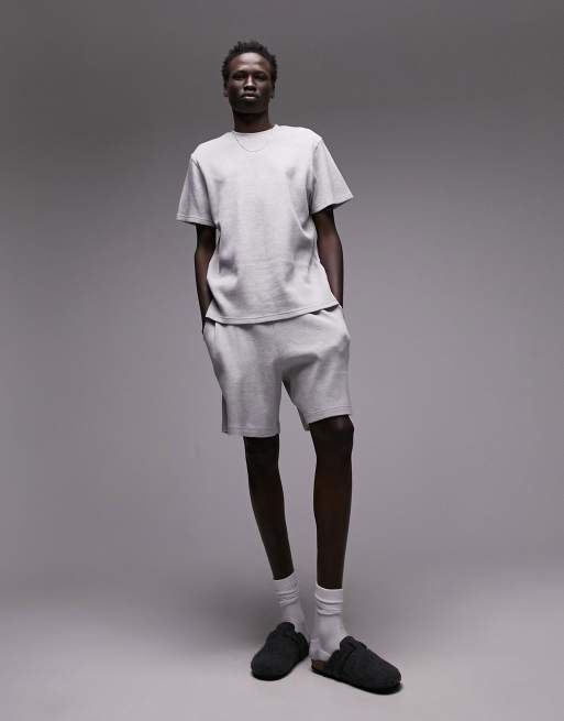 Topman – Lounge-Set aus T-Shirt und Shorts in Grau mit Waffelstruktur