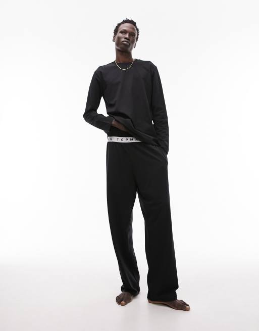 Topman lounge set with long sleeve t-shirt and trackies in black