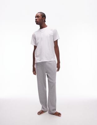 Topman Lounge Straight Leg Waffle Sweatpants In Light Gray And Plain White Lounge T-shirt Multipack