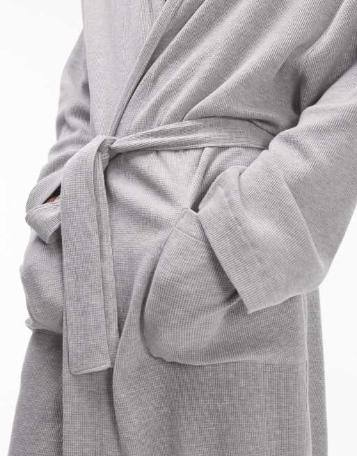 Topman lounge waffle robe in light gray