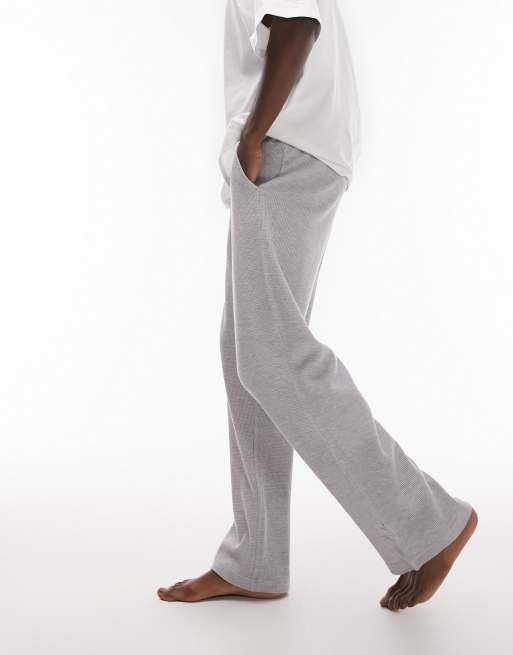 Topman lounge waffle straight leg trackies in grey