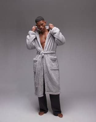 Topman Topman loungewear fluffy dressing gown in light grey