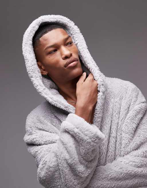 Topman loungewear fluffy dressing gown in light grey