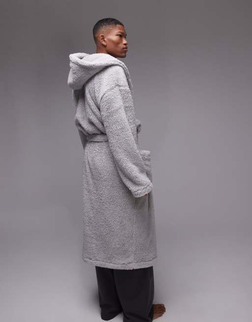 Topman loungewear fluffy dressing gown in light grey