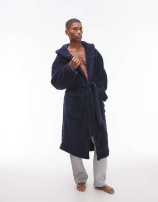 Topman Topman loungewear fluffy dressing gown in navy