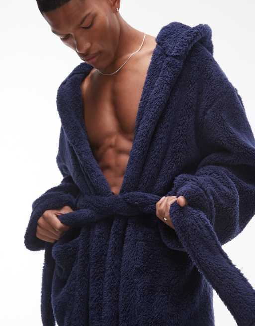 Topman loungewear fluffy dressing gown in navy