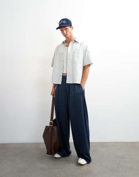 Topman løstsiddende joggers i stribet tricot i navy - view 1