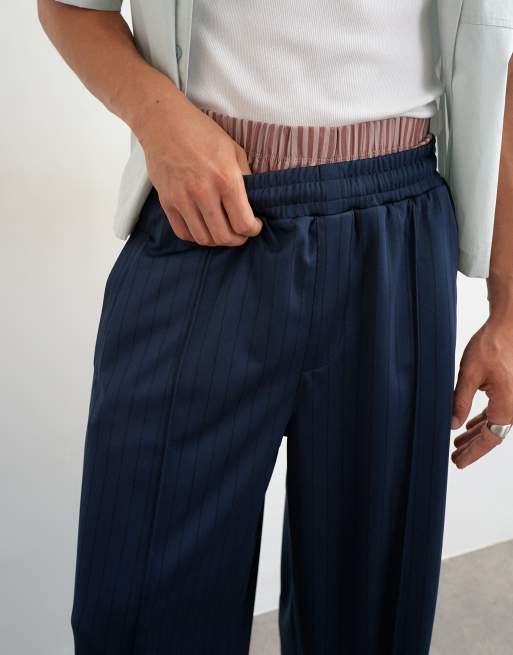 Topman løstsiddende joggers i stribet tricot i navy, 5 af 5