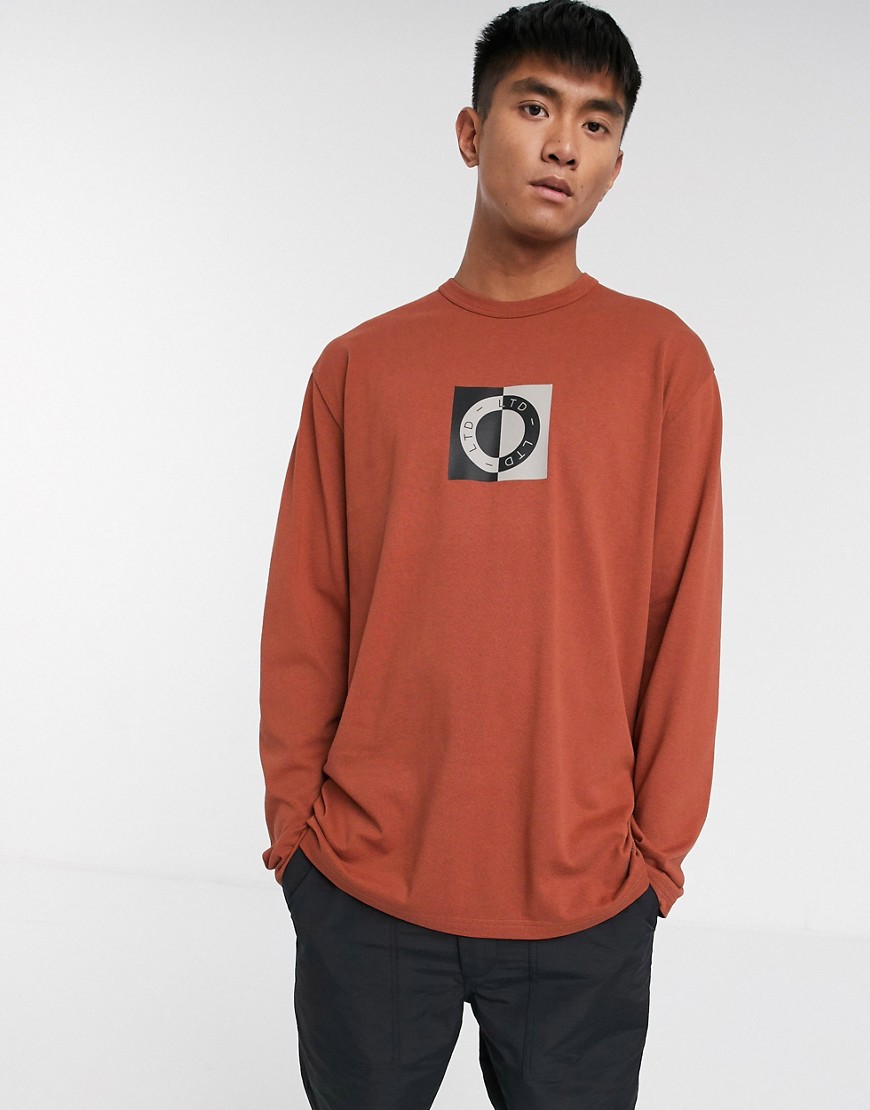 Topman - LTD - T-shirt met lange mouwen en cirkelprint in roestbruin-Rood