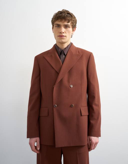 Topman – Rdzawoczerwony luźny garnitur dwurzędowy z imitacji wełny, 2 z 3