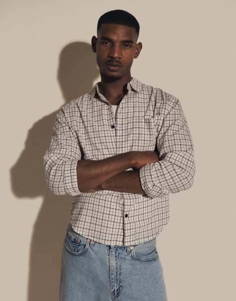 Topman – Luźna i krótka koszula w kolorze ecru w kratę - view 1